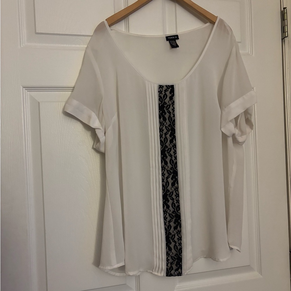 Torrid White Asymmetrical Embellished Blouse Short Sleeve